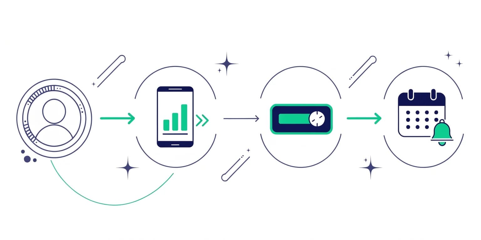 Instagram bio alanından online randevu sayfasına yönlendirme akış diyagramı
