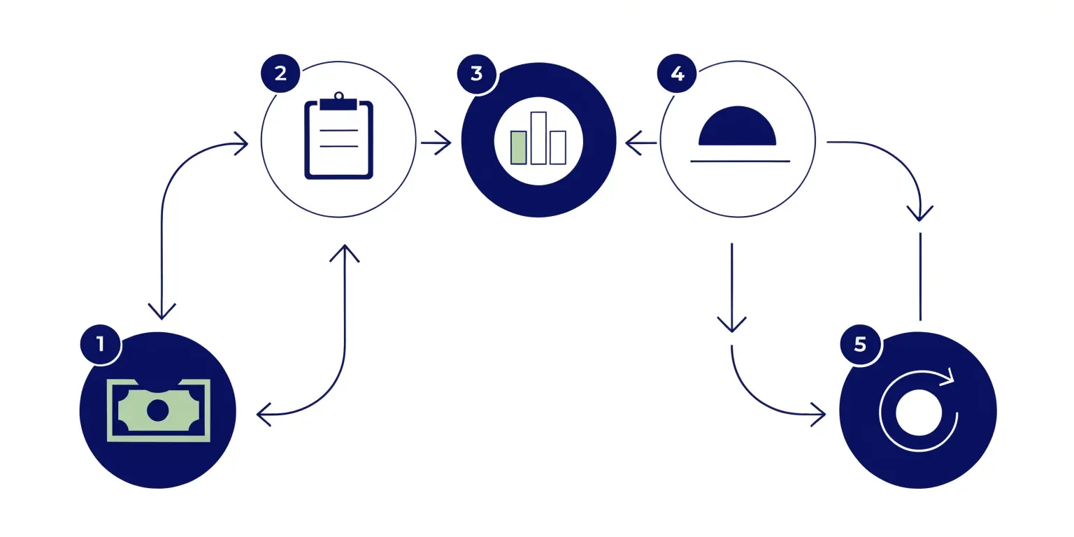 Kuaför kasa takibi için günlük rutinin beş adımını gösteren infografik