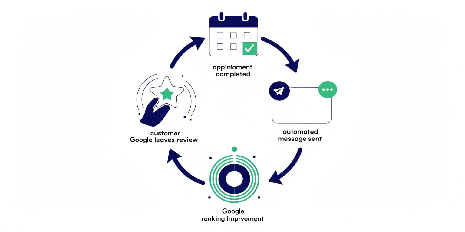 Google yorum otomasyonu akış diyagramı randevu sonrası otomatik mesaj gönderimi