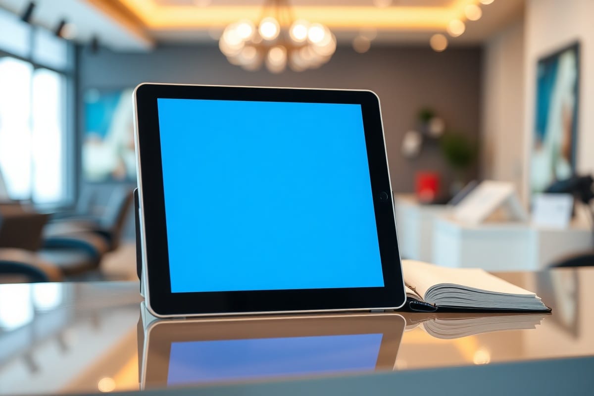 Kuaför salonunda resepsiyondaki tablette takvim ekranı
