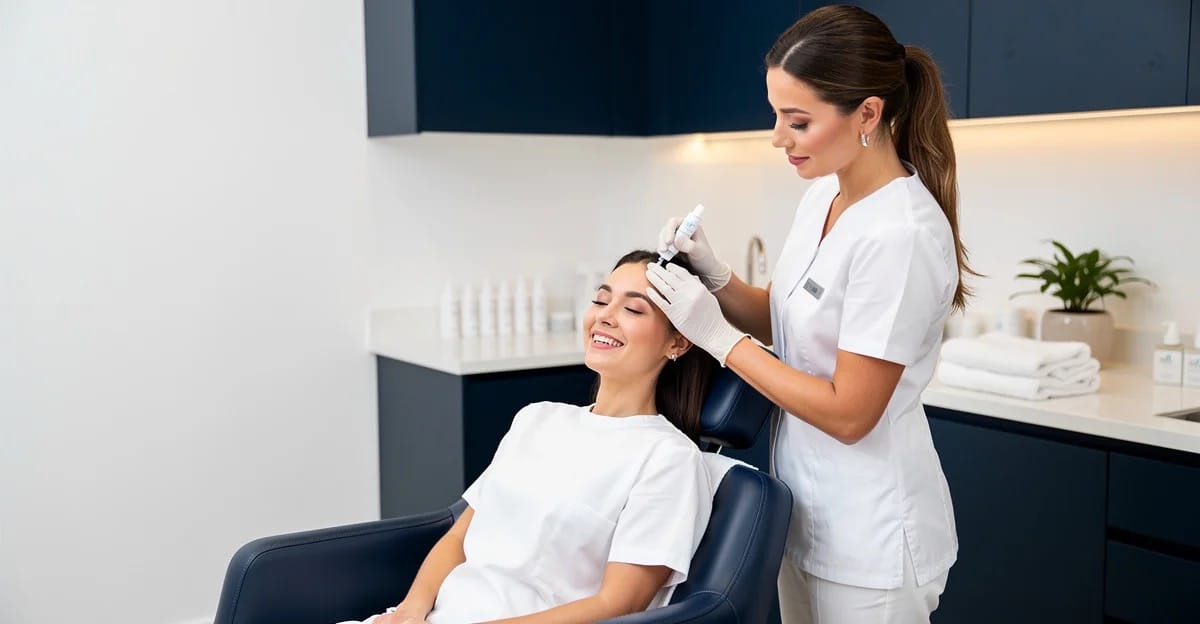 Güzellik merkezinde müşteriye profesyonel bakım hizmeti veren estetisyen