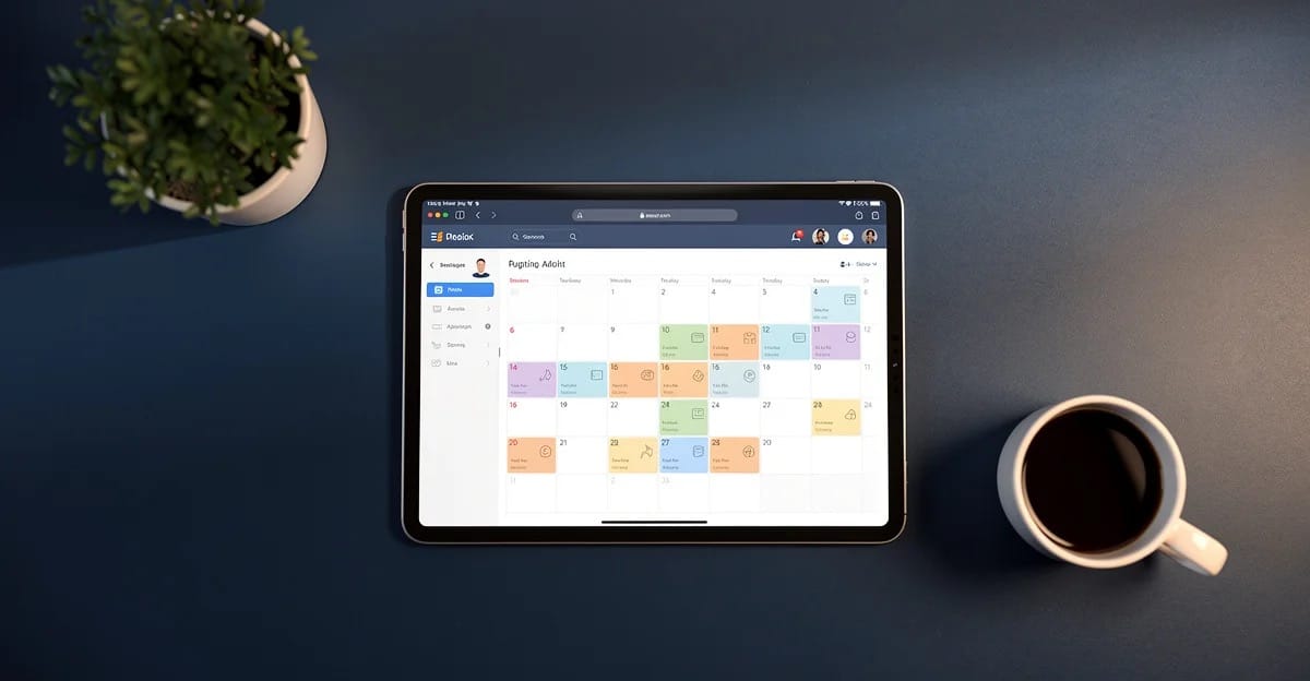 Dijital randevu takvimi açık tablet ile modern çalışma masası