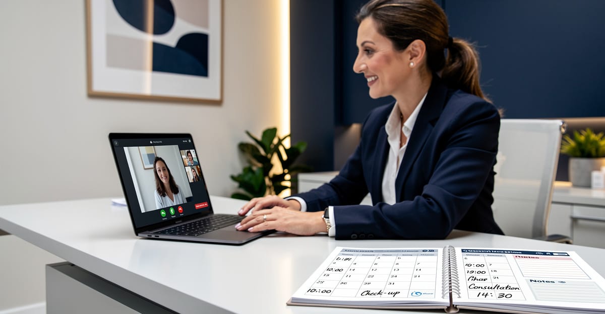 Zoom ve Google Meet ile online randevu yapan profesyonel işletme sahibi