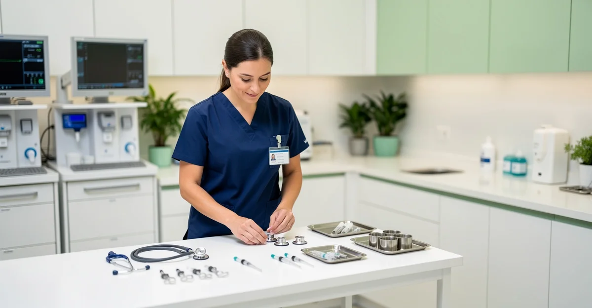 Veteriner kliniği açma rehberi - modern klinik ortamında ekipman hazırlığı yapan veteriner hekim